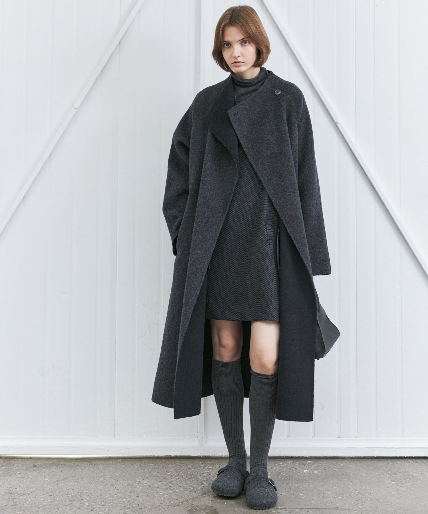 100% Wool Overlap Collar Double-Faced Long Coat
