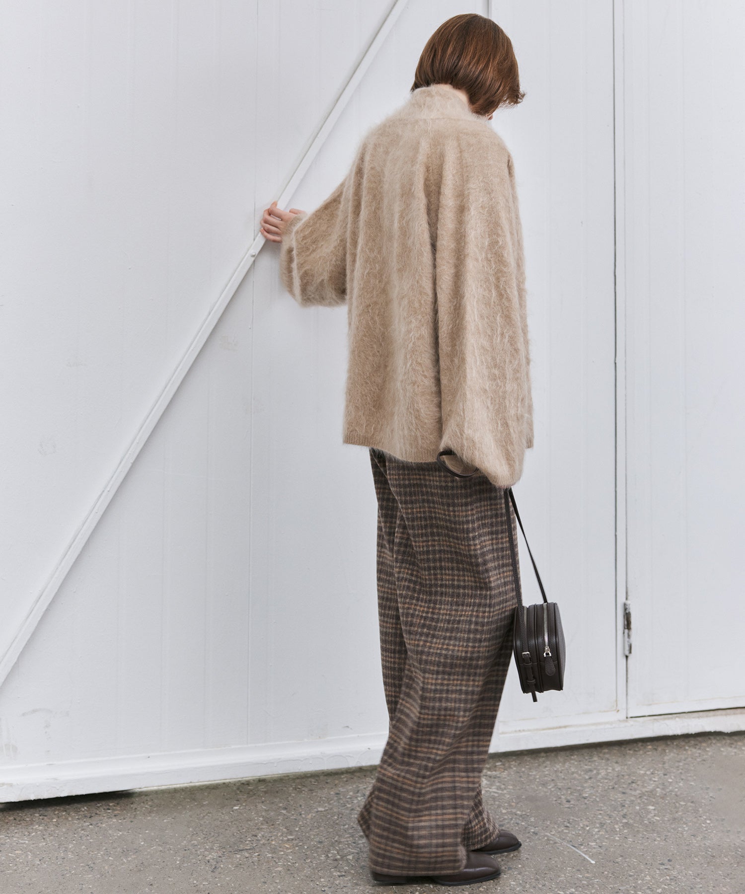 Wool Blend Yarn-Dyed Vintage Check Brushed Wide-Leg Pants