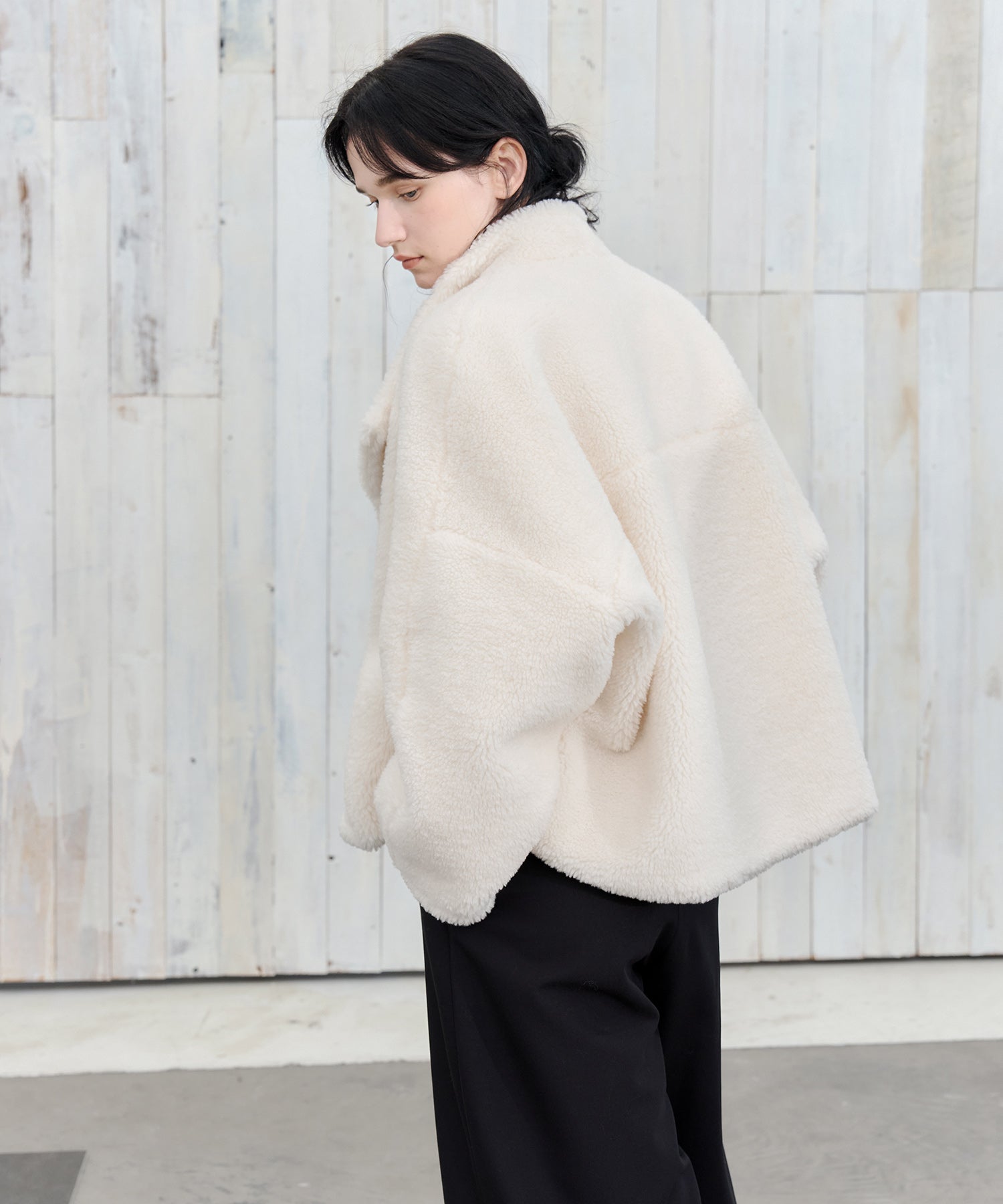 Asymmetric Collar Faux Shearling Short Jacket