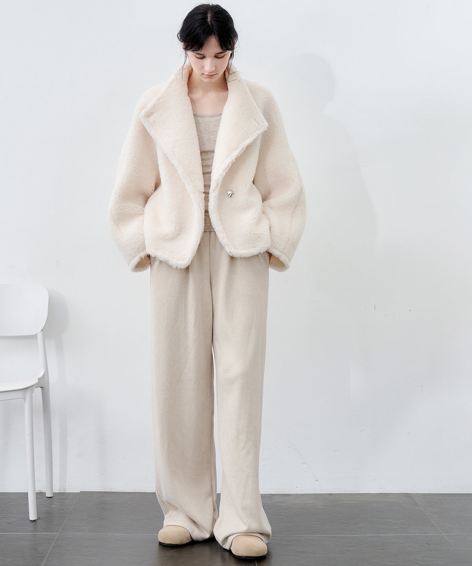 Asymmetric Collar Faux Shearling Short Jacket