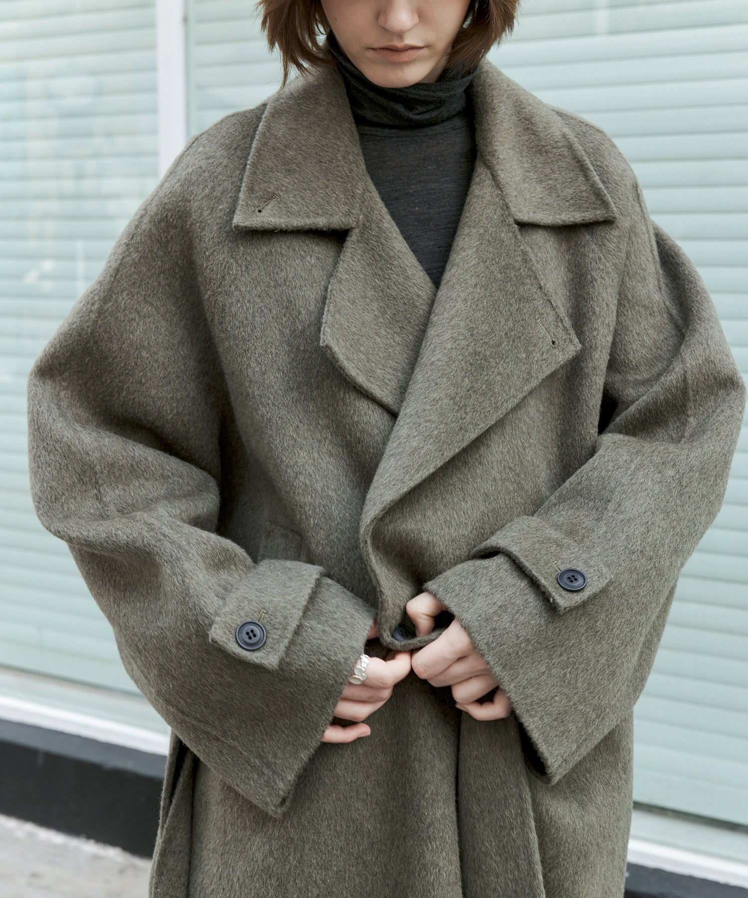 100% Wool Double-Face Trench Collar Oversized Silhouette Long Coat