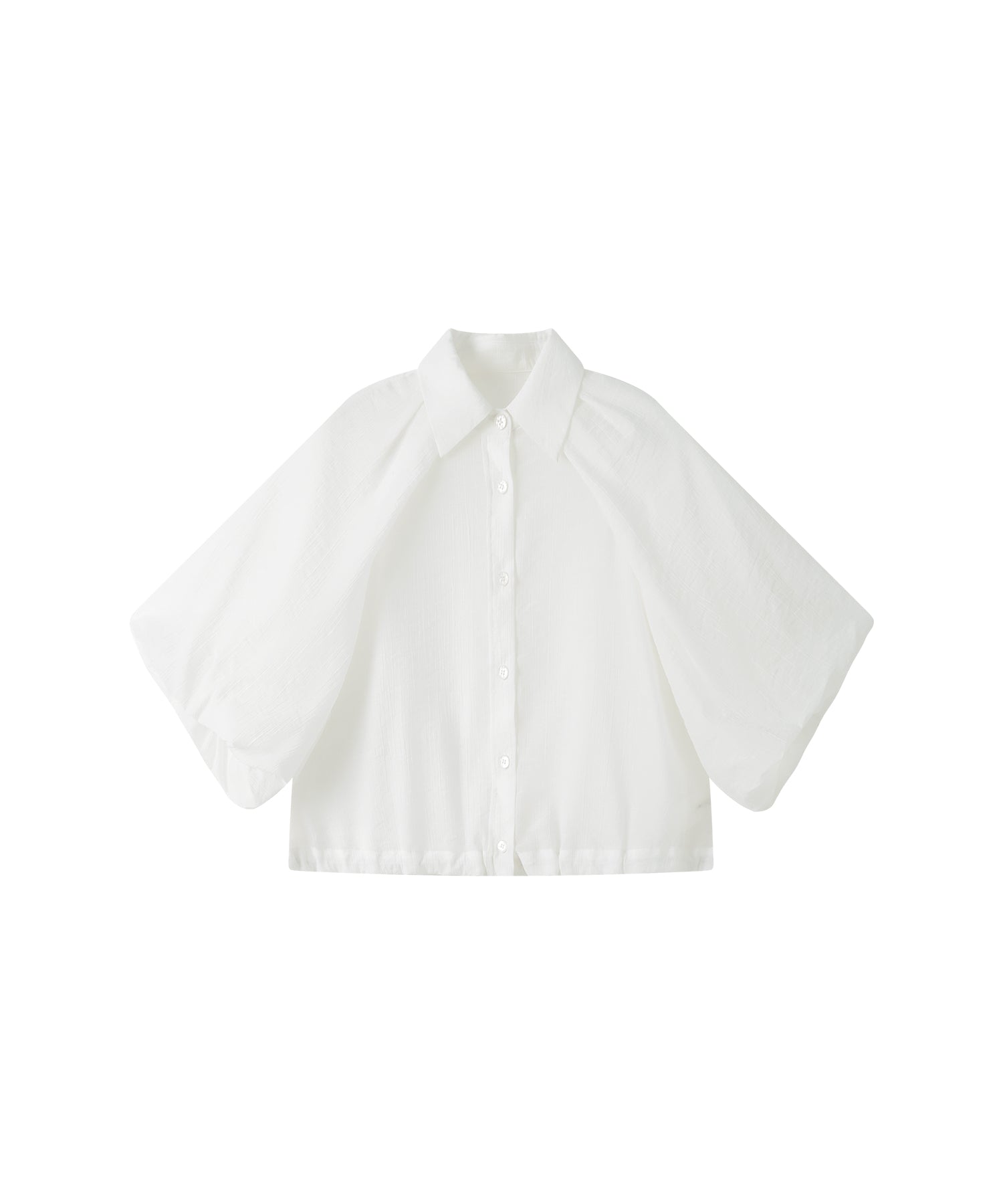 「7月上旬～中旬出荷」Sheer Stripe Balloon Sleeve Cropped Shirt