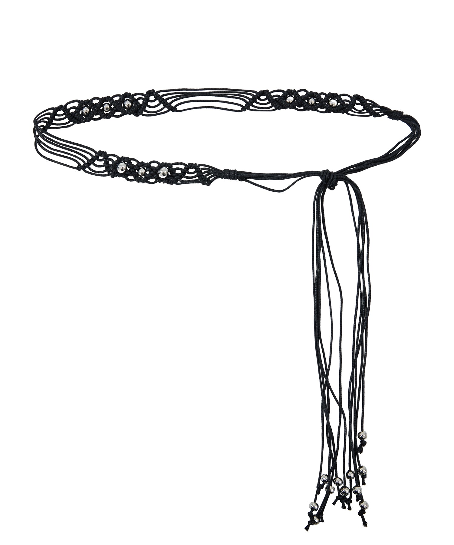 Braided Cord Slim Belt with Silver Beads