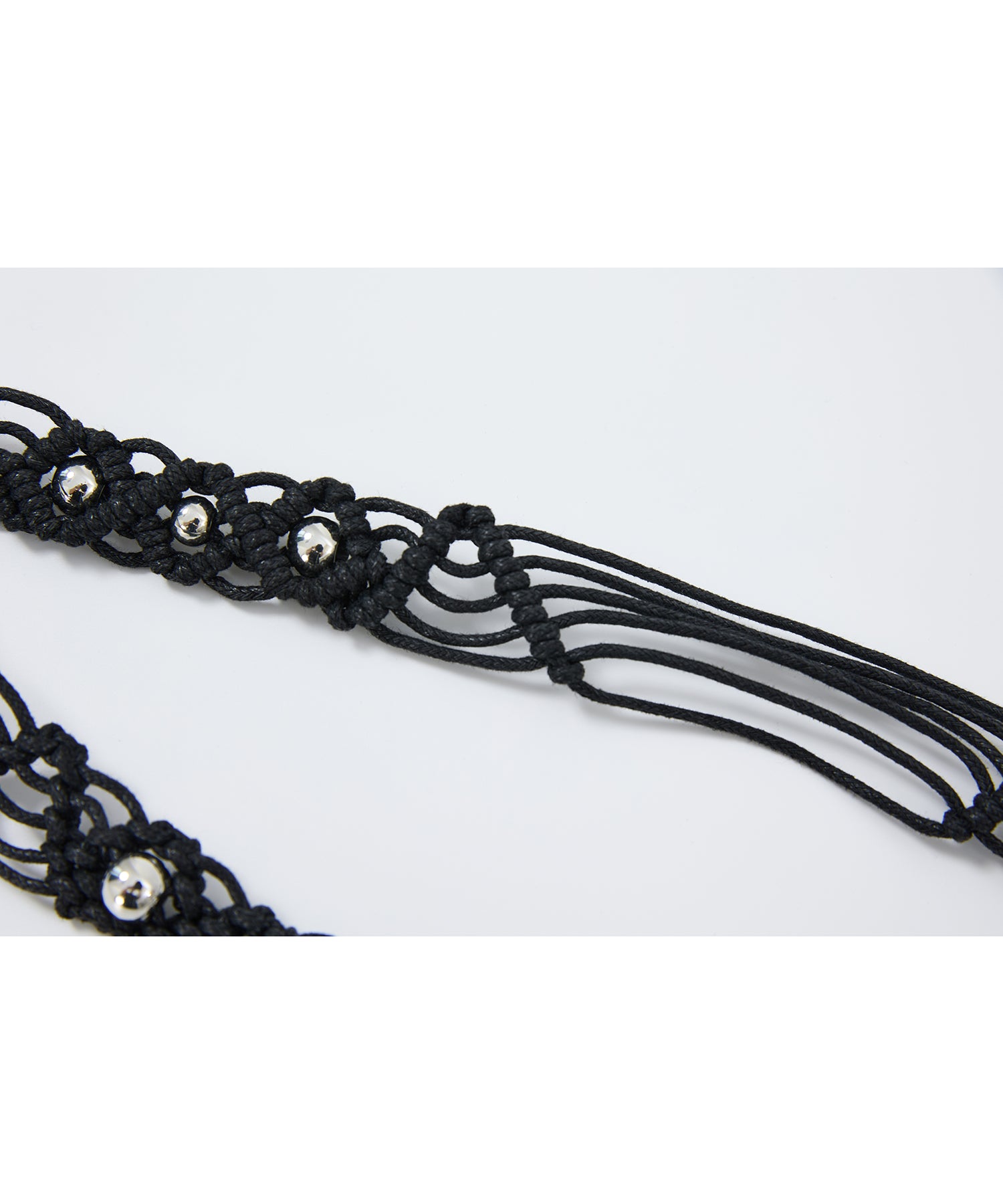 Braided Cord Slim Belt with Silver Beads