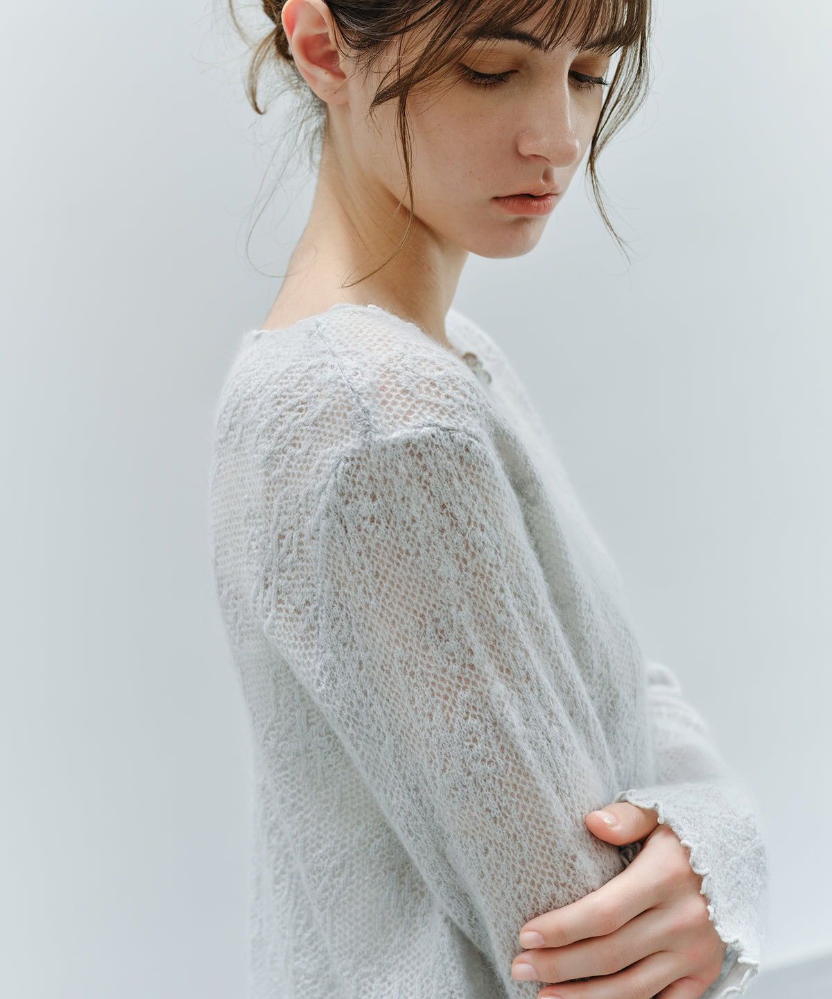 「9月下旬出荷予定」Sheer Jacquard Wool Silk Knit Top