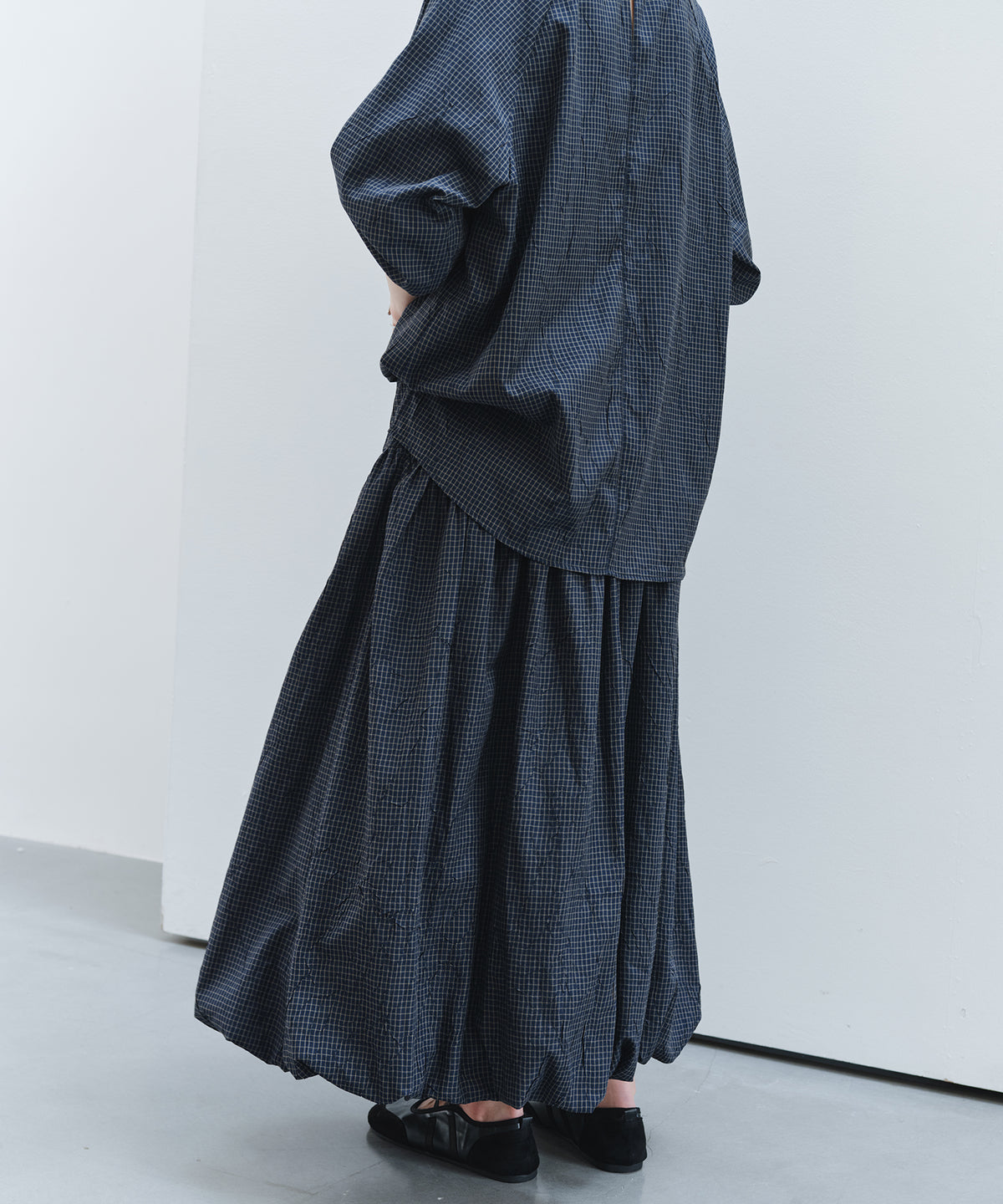 「9月下旬出荷予定」Vintage Check Balloon Long Skirt
