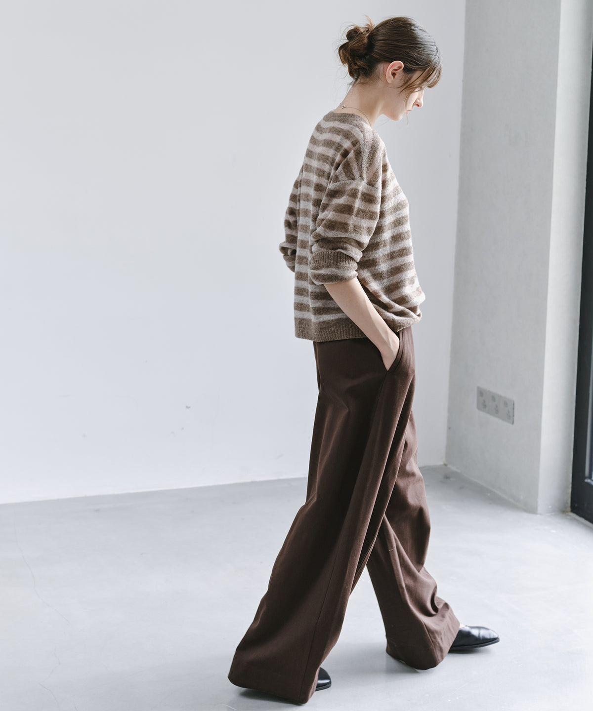 「10月下旬出荷予定」Back Elastic Wide Straight Pants