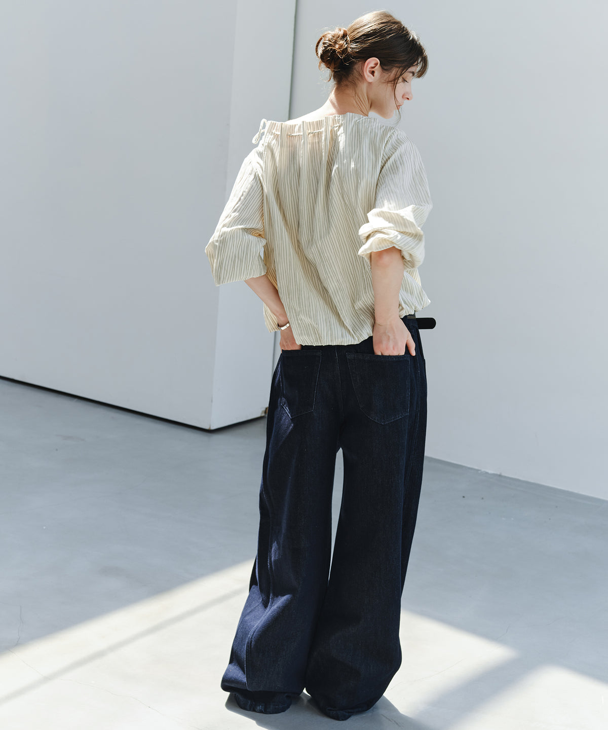 「10月下旬出荷予定」Side-Seam Detail Wide Denim Pants