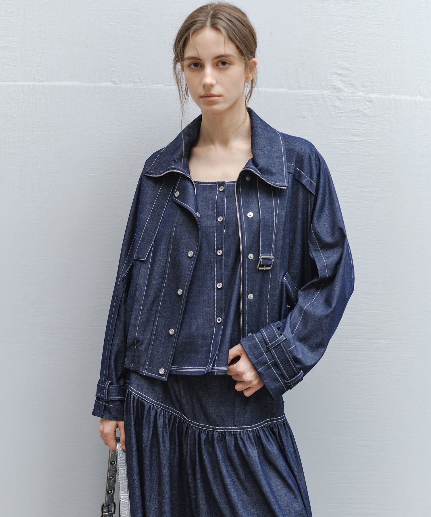 Light Denim Stand Collar Jacket