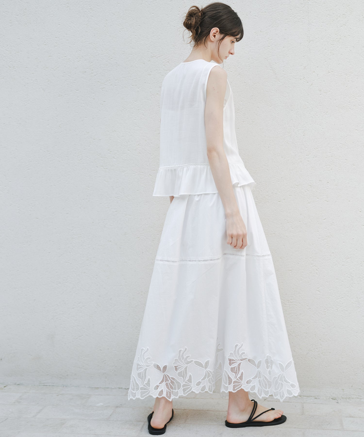 「8月中旬～下旬出荷」Cutwork Embroidery Drawstring Long Skirt