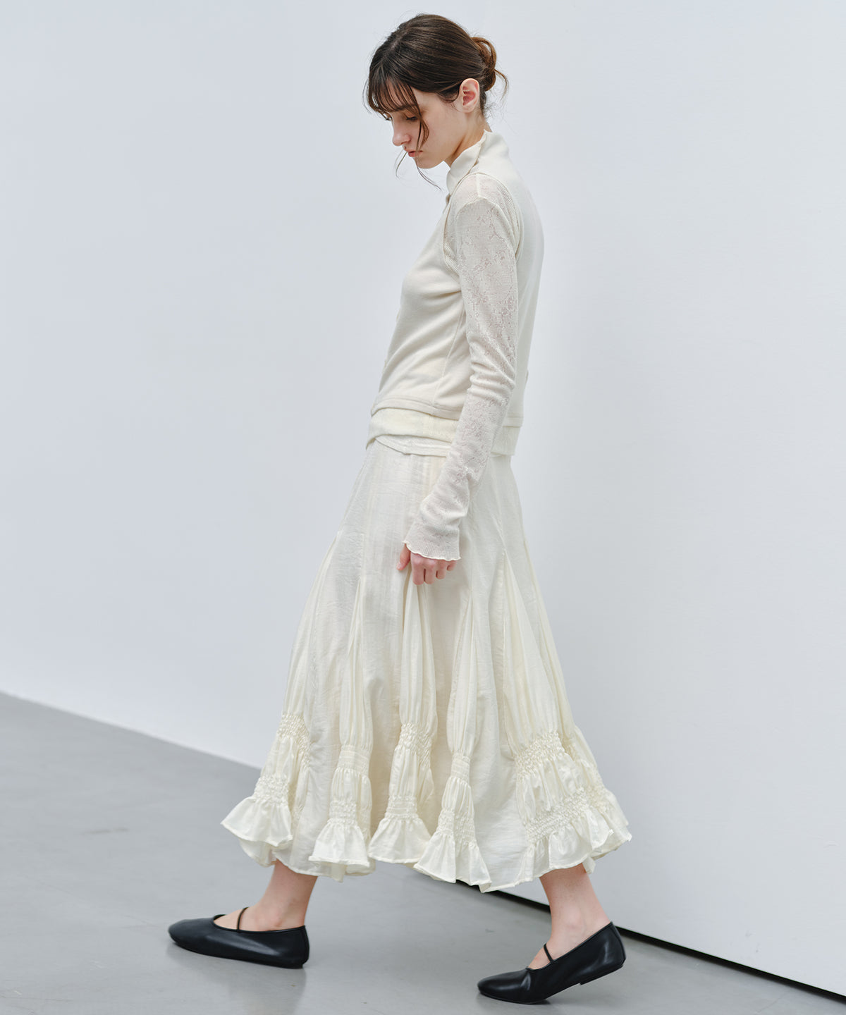 「9月下旬出荷予定」Paneled Shirred Hem A-Line Skirt