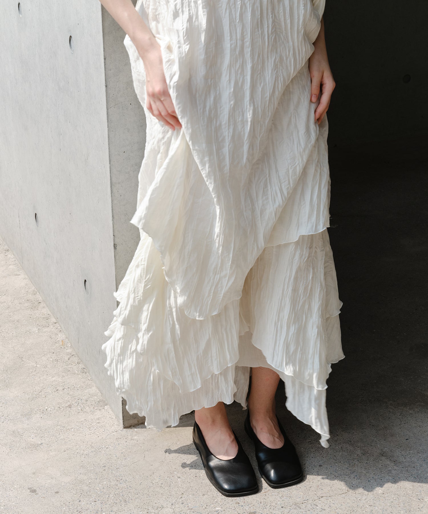 「9月下旬出荷予定」Washed Texture Scarf Collar Layered Dress