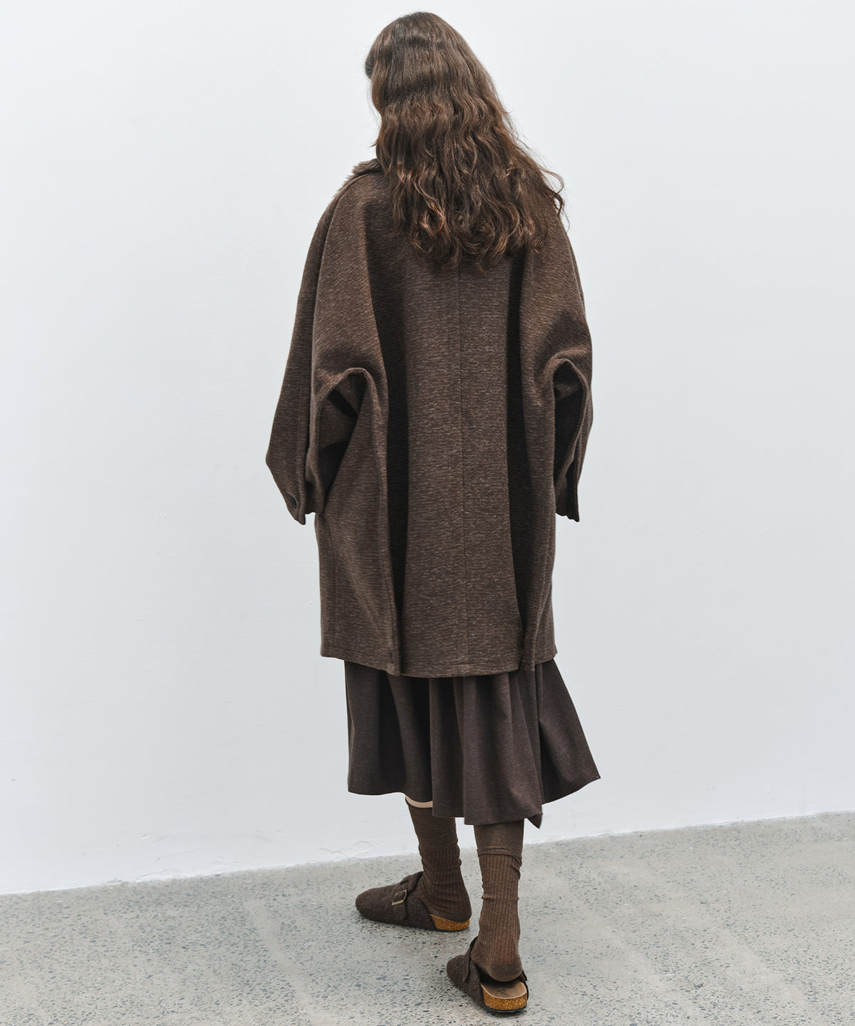 「10月下旬出荷予定」Faux Fur Collar Melange Wool-Like Middle Coat
