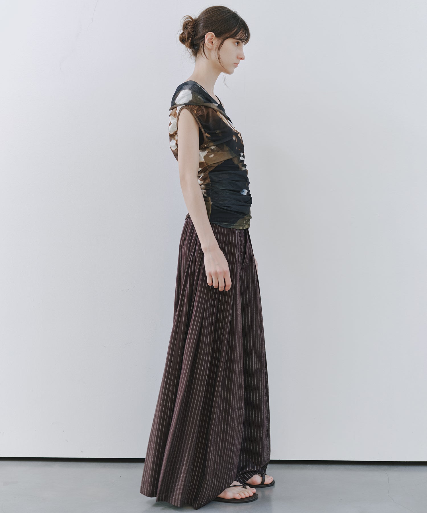 「7月中旬～下旬出荷」Linen Blend Striped Pleated Wide Pants
