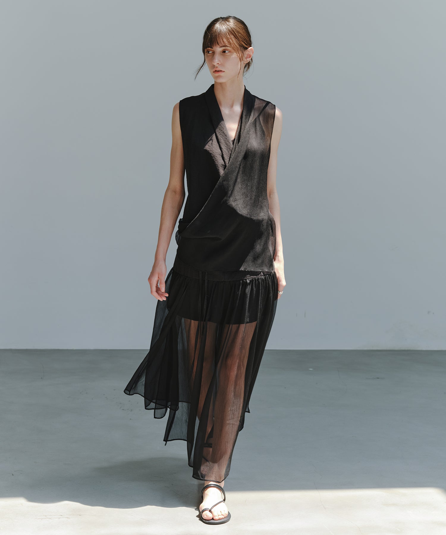 「8月中旬～下旬出荷」Sheer Layered Draped Long Skirt