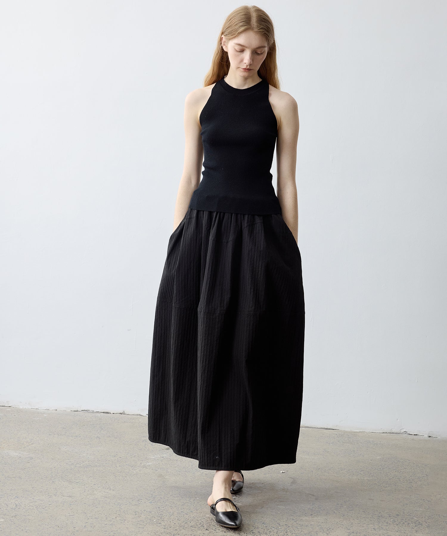 Textured Stripe Semi-Balloon Long Skirt