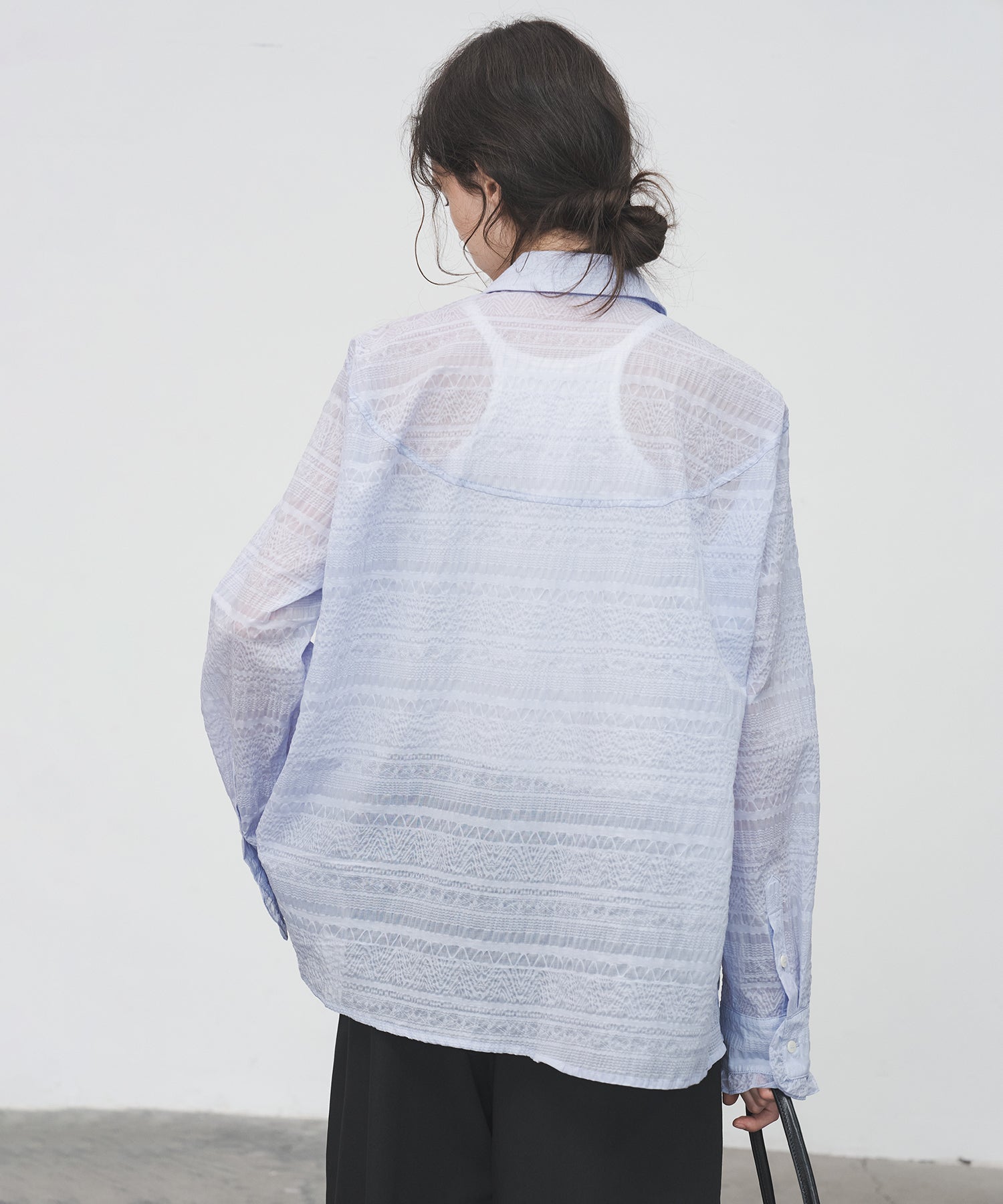 Airy Lace Jacquard Frill Shirt