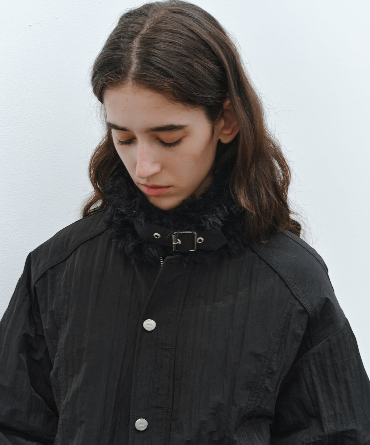 「10月下旬出荷予定」Faux Fur Trim Stand Collar Short Down Jacket
