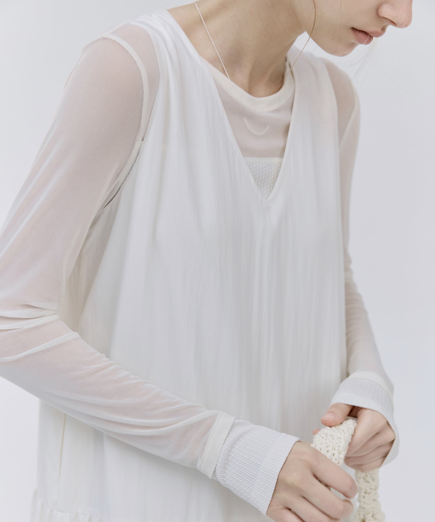 Sheer Panel Layered Long Sleeve Top