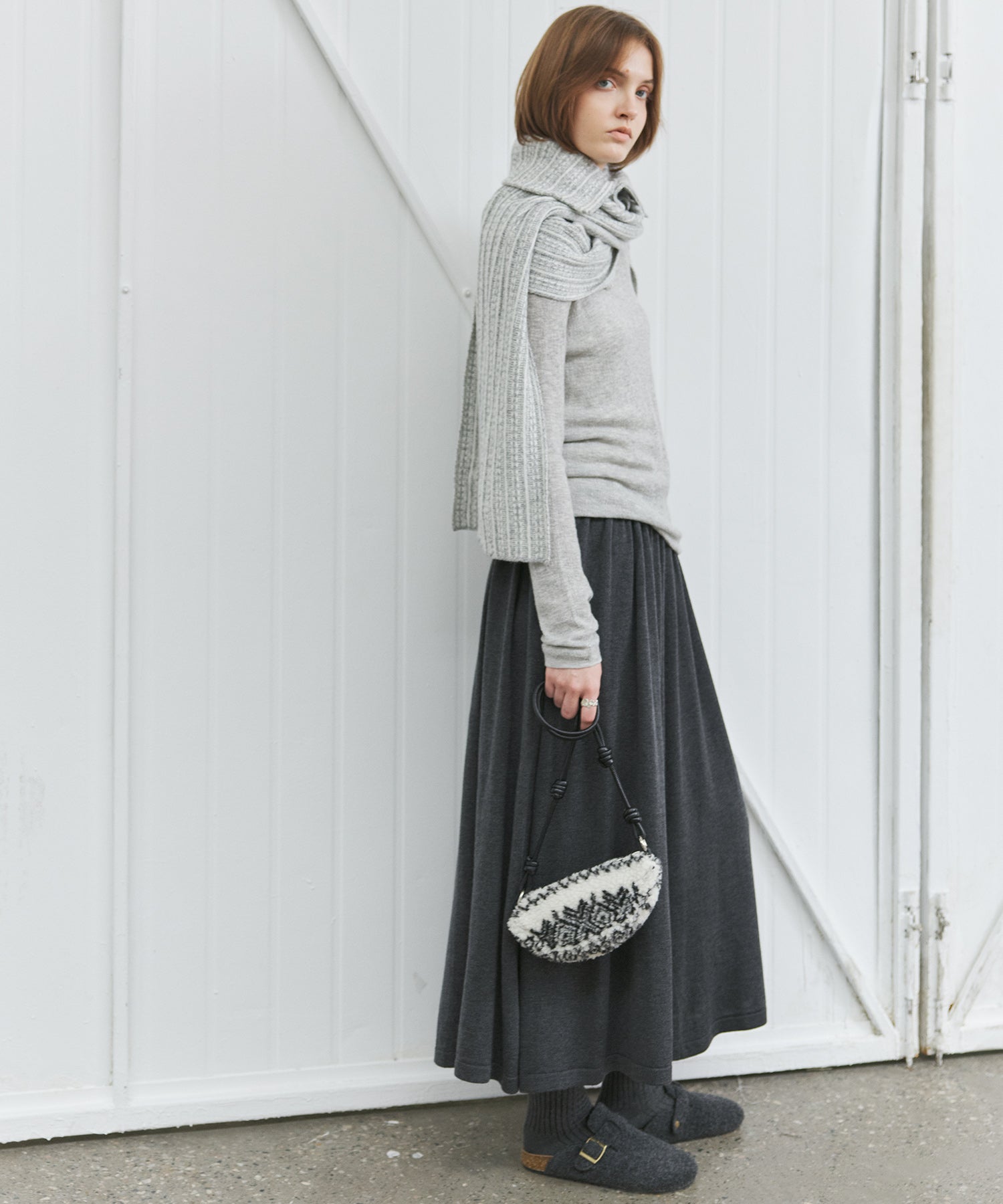 Asymmetric High-Neck Textured Knit Poncho Scarf