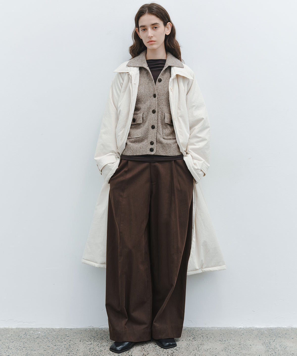 「10月下旬出荷予定」Striped Quilted Belted Long Coat
