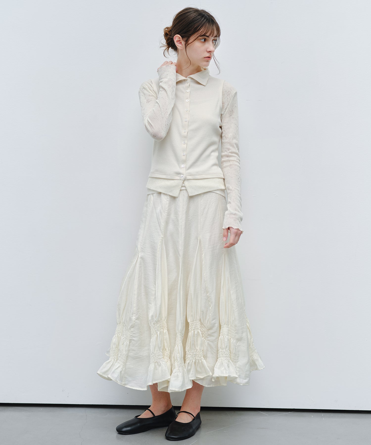 「9月下旬出荷予定」Paneled Shirred Hem A-Line Skirt