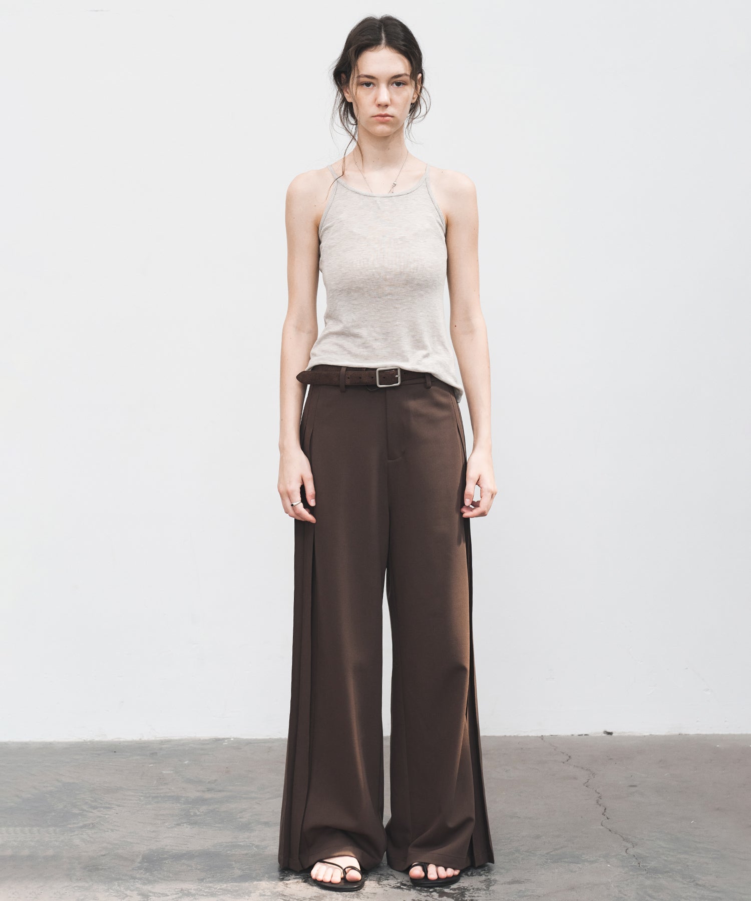 Side Pleat Wide Slacks