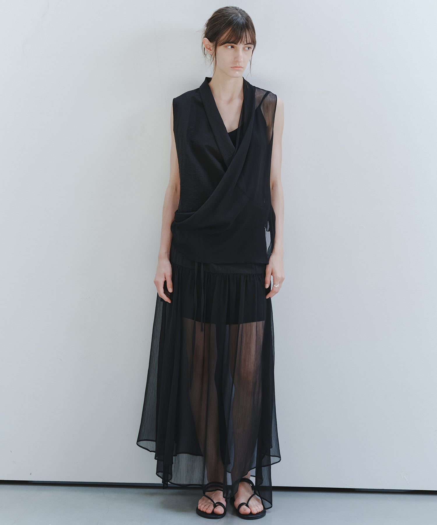 「8月中旬～下旬出荷」Sheer Layered Draped Long Skirt
