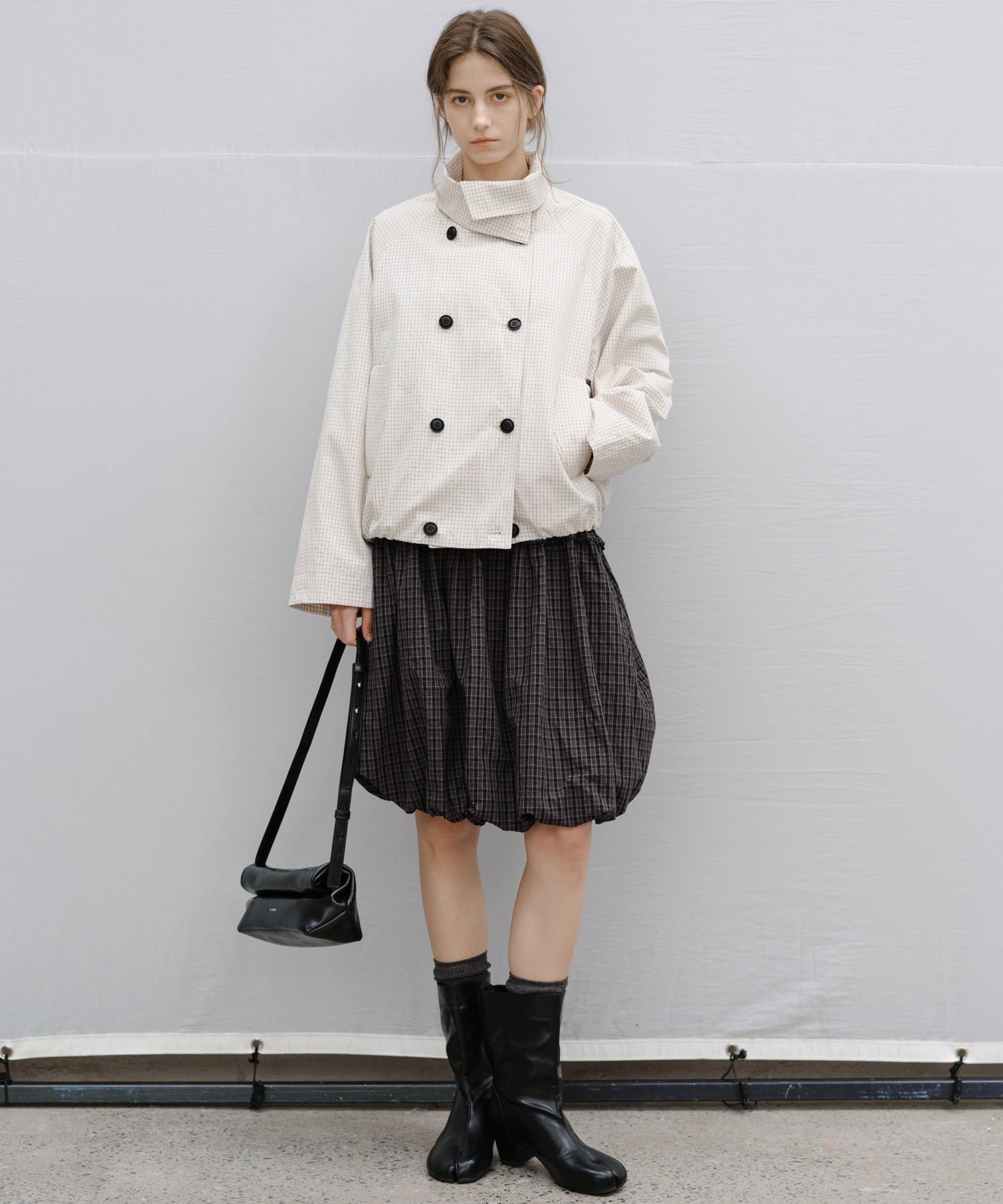 「2월 하순~3월 상순 출하」Double-Breasted Check Cropped Jacket