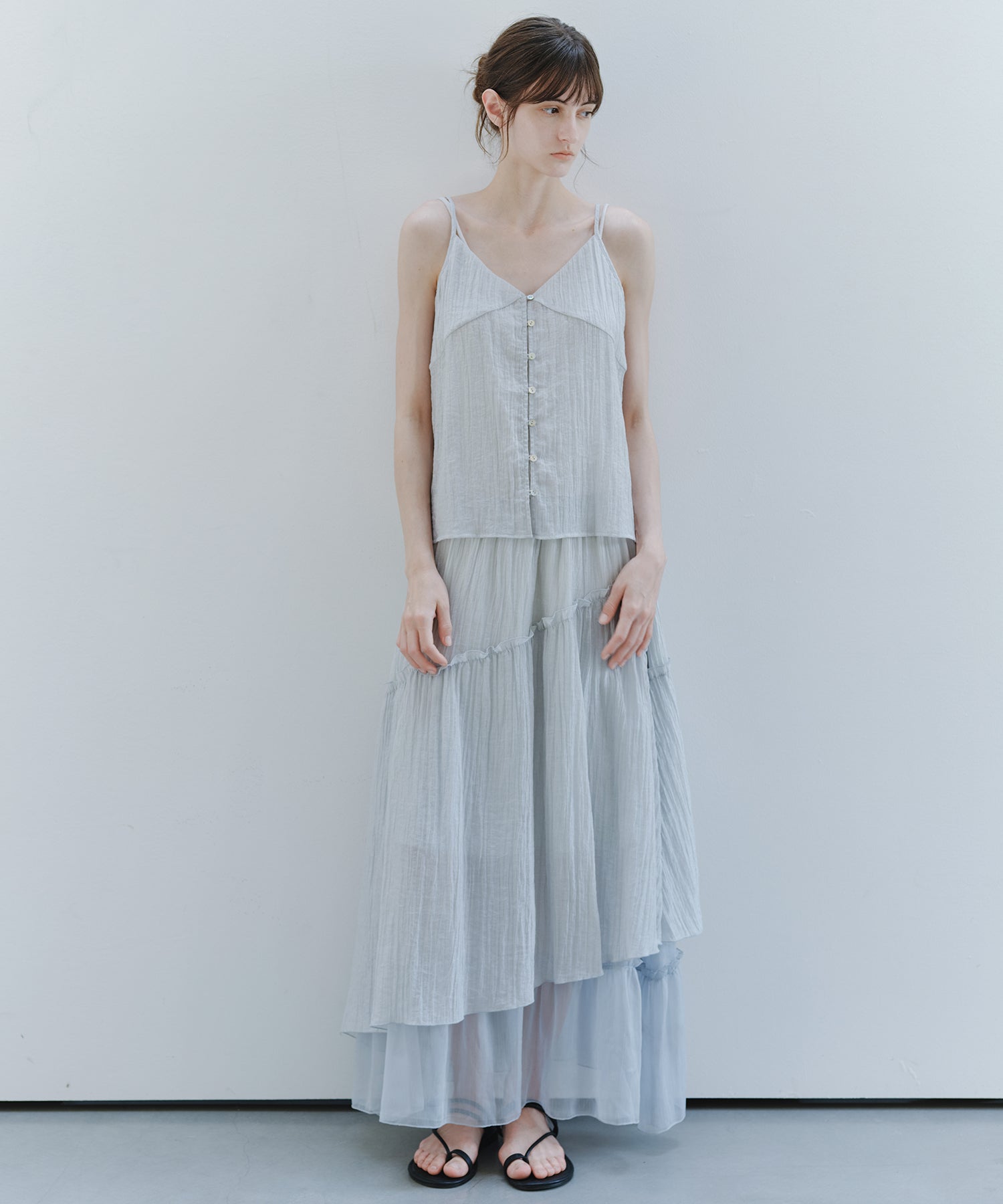 「7月上旬～中旬出荷」Sheer Panel Tiered Flare Skirt