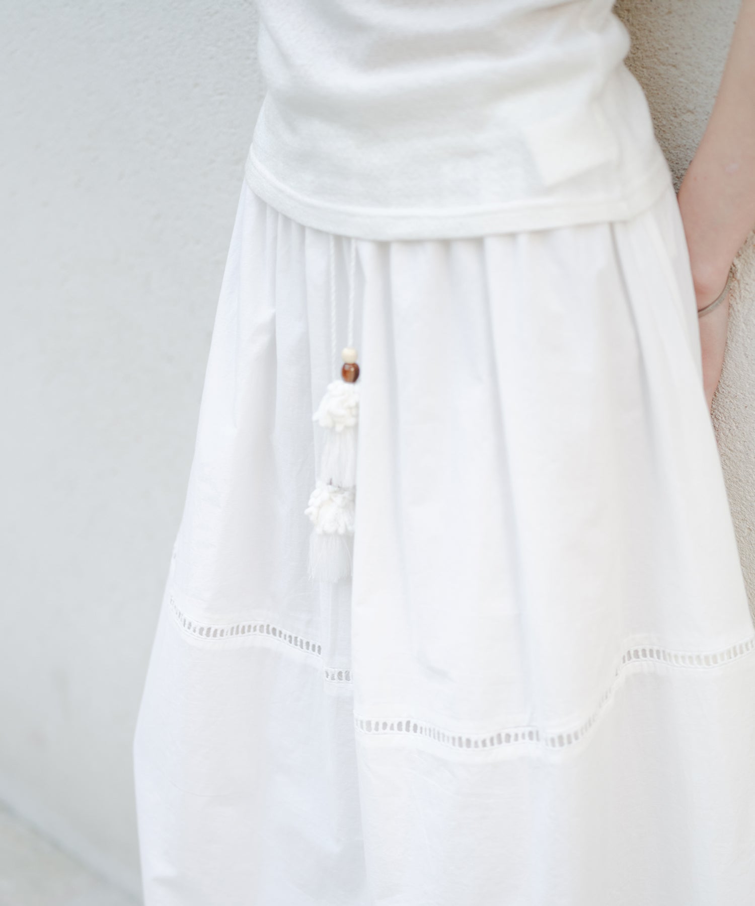 「8月中旬～下旬出荷」Cutwork Embroidery Drawstring Long Skirt