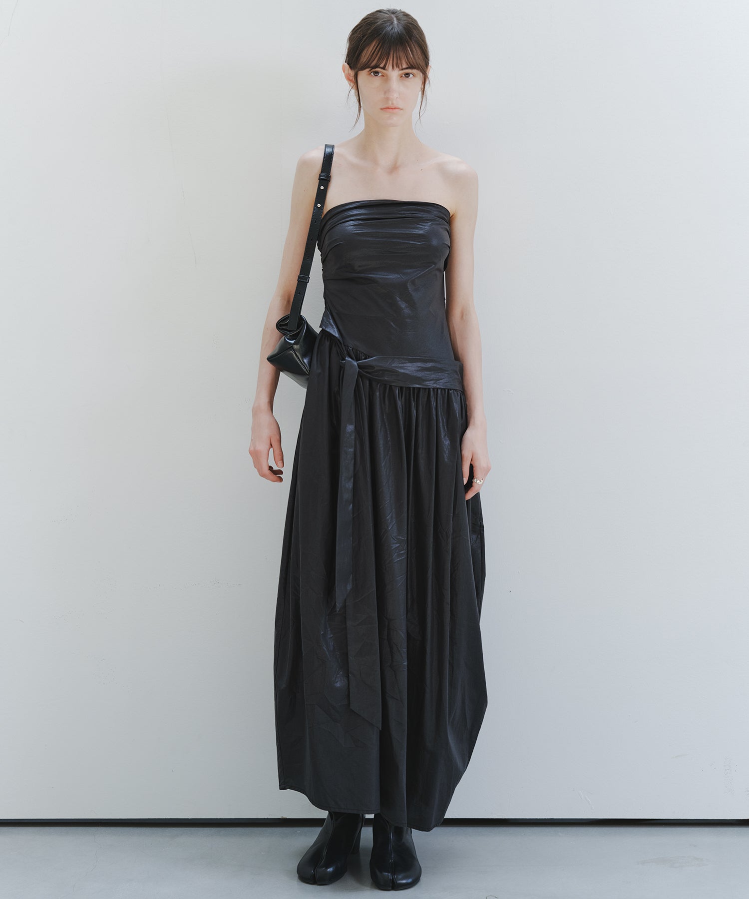 「8月中旬～下旬出荷」Side Tie Draped Strapless Long Dress