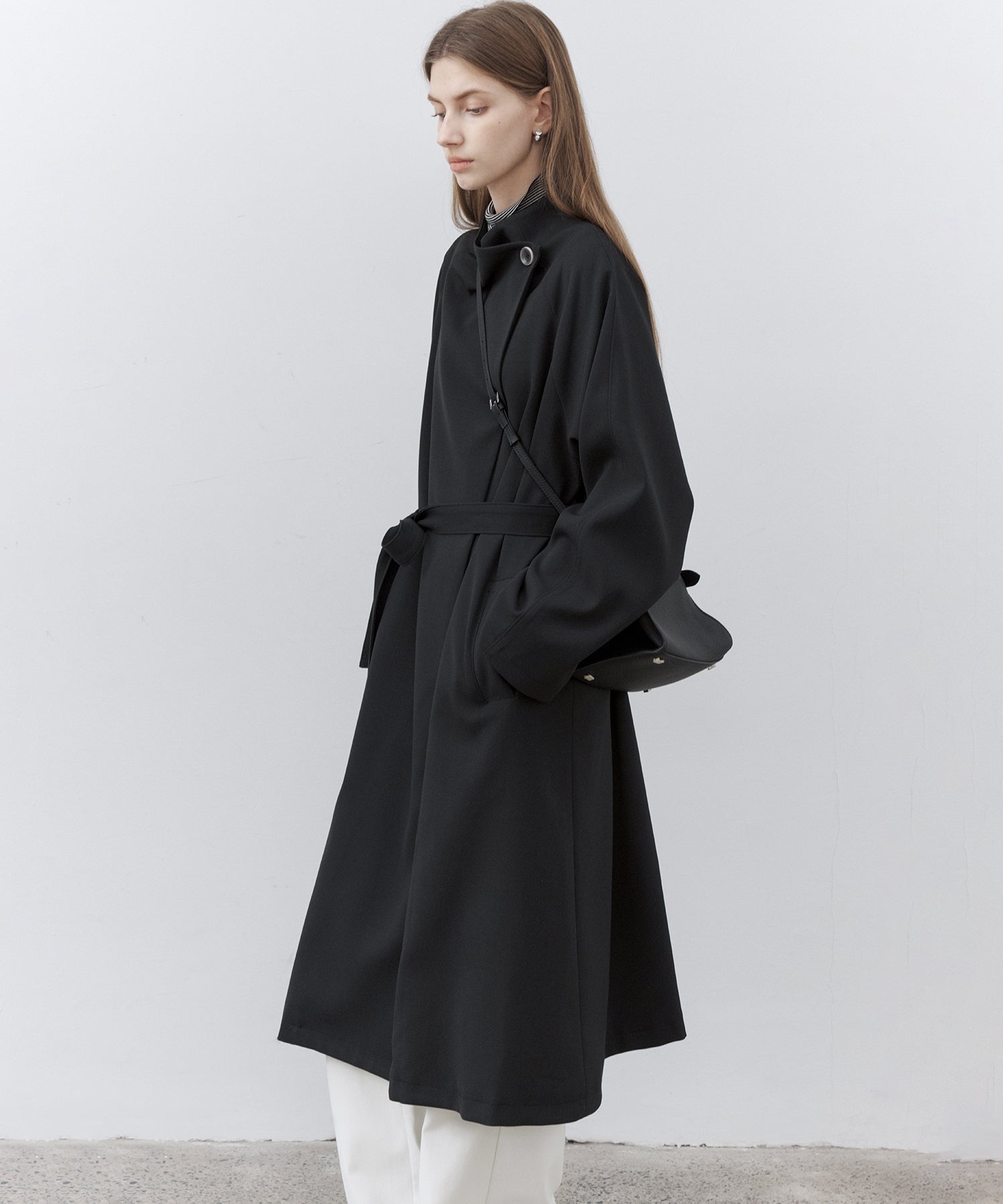 Asymmetric Collar Raglan Sleeve Long Coat