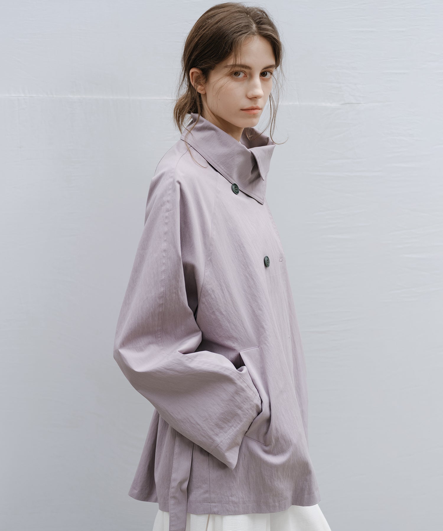 Wrap Collar Belted Cropped Trench Jacket