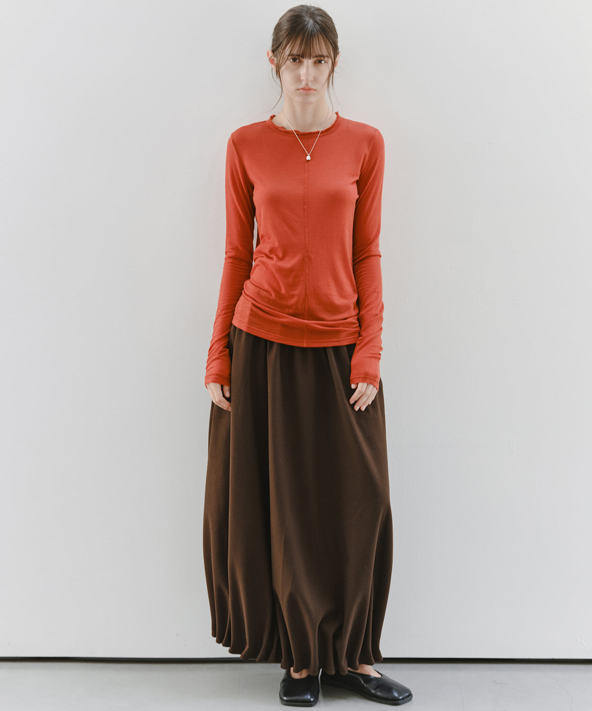 「10月下旬出荷予定」Cashmere-Blend Sheer Mellow Neck Long Sleeve Top