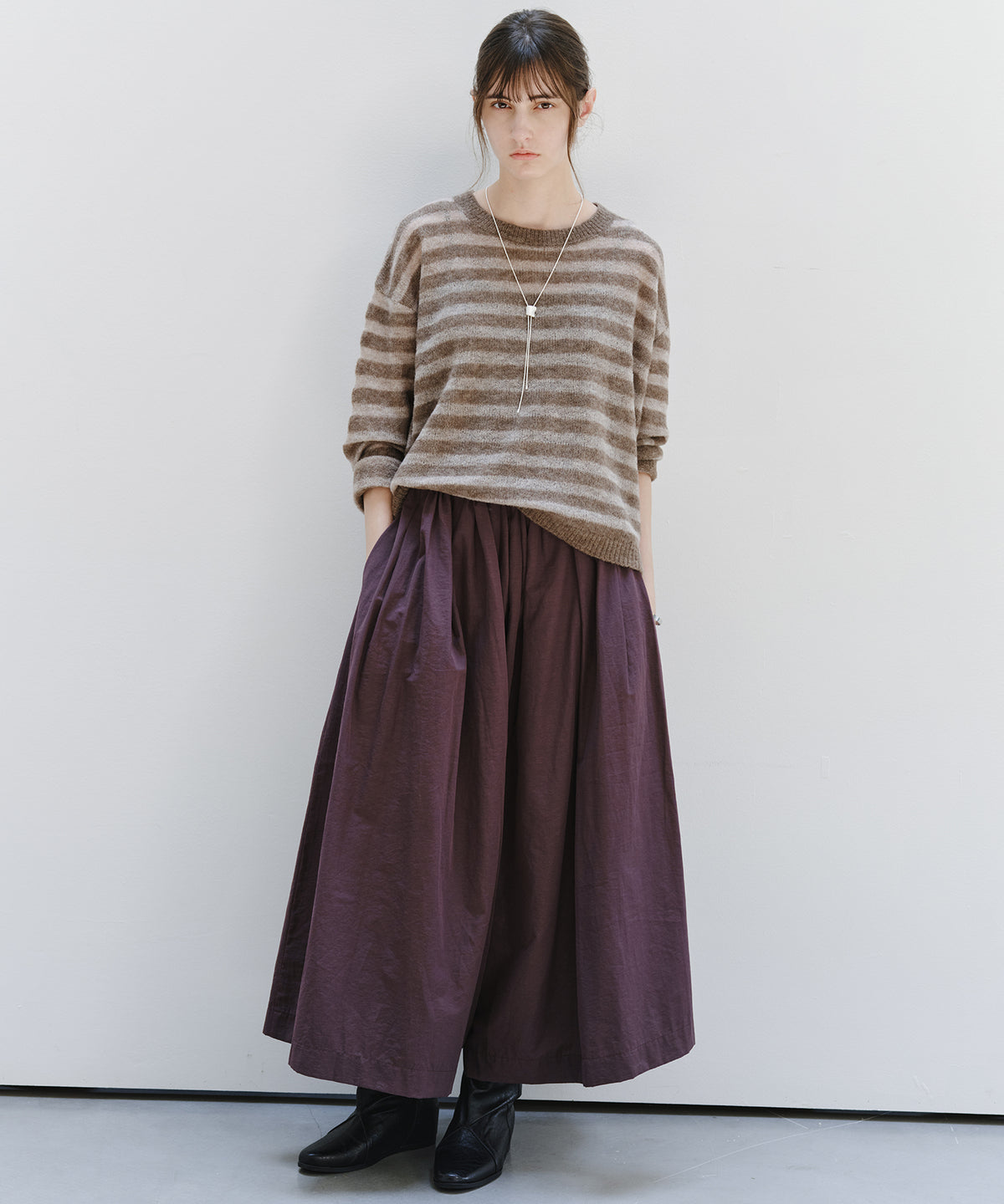 「10月下旬出荷予定」Sheer Wool-Blend Border Knit Pullover