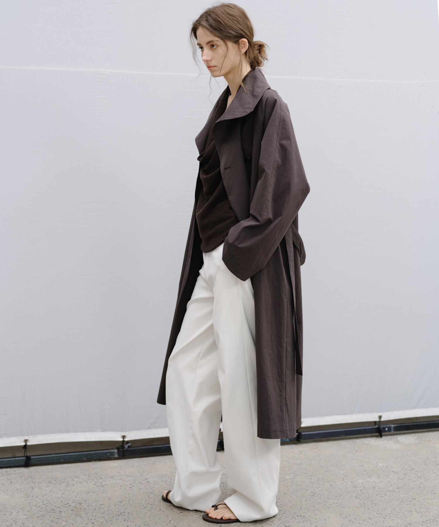 Wrap Collar Belted Long Trench Coat