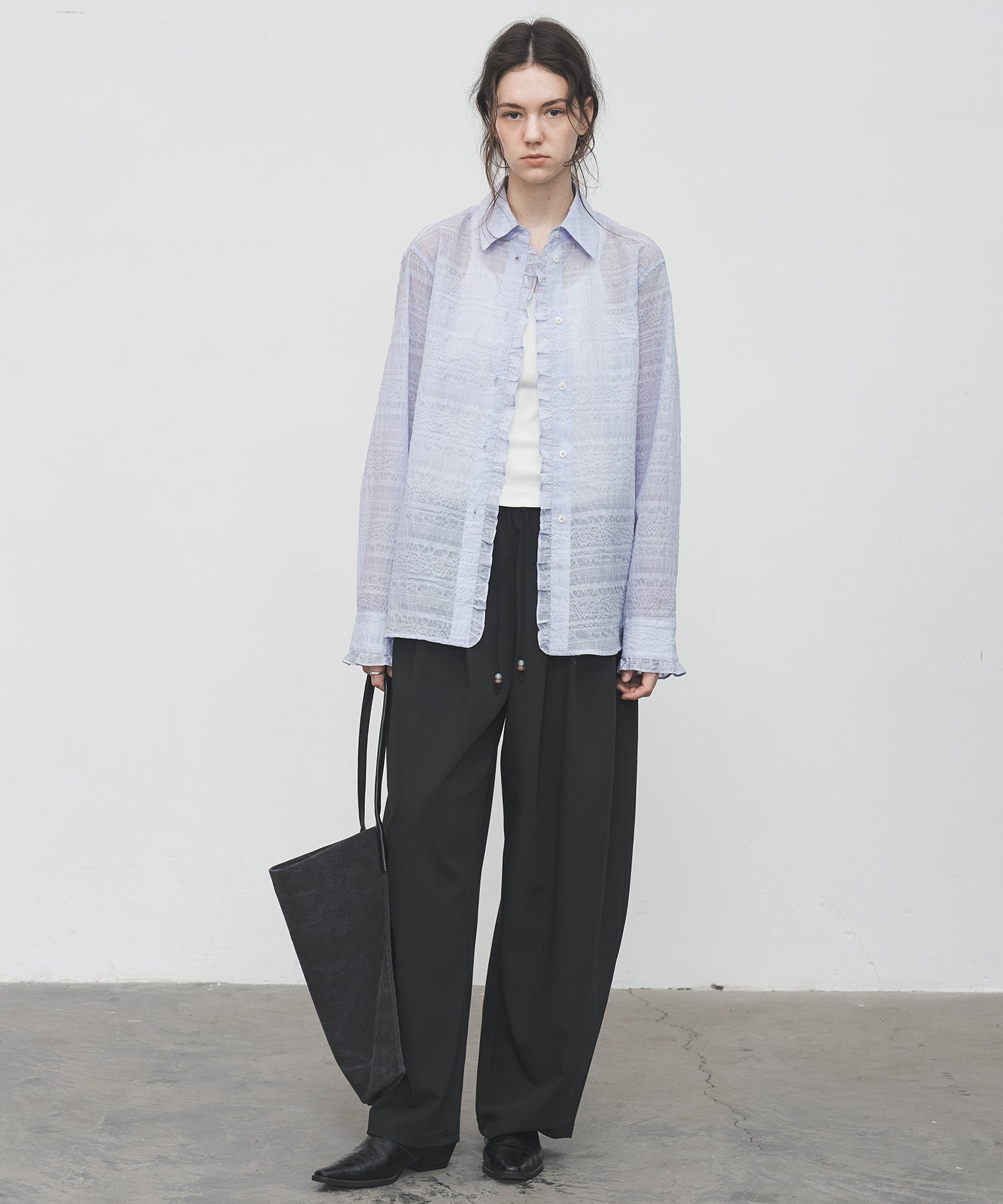 Airy Lace Jacquard Frill Shirt