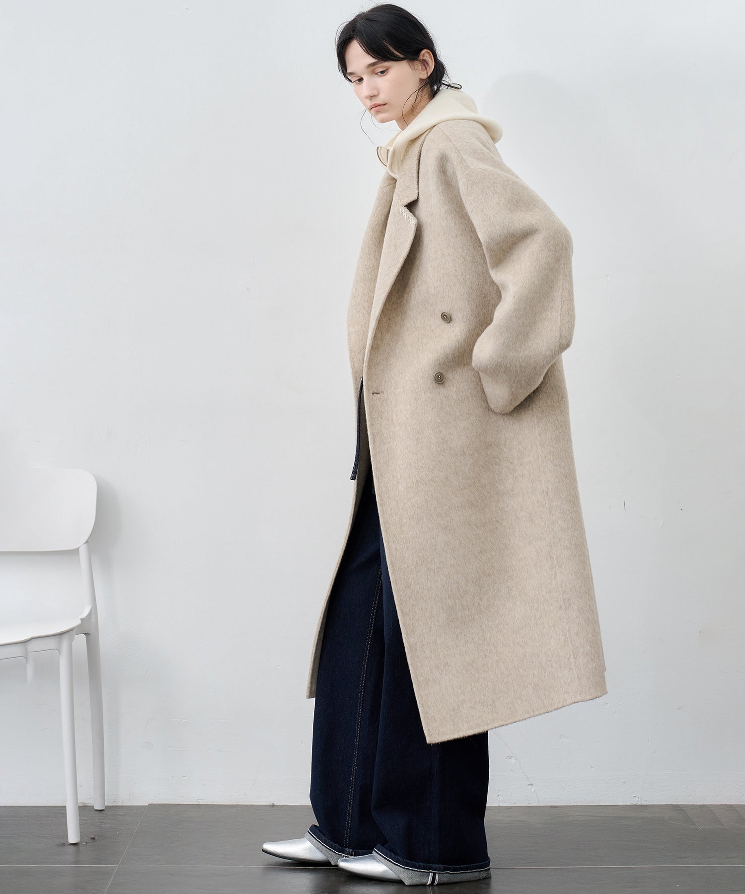 100% Wool Double-Face Long Lapel Oversized Overcoat(ウール100