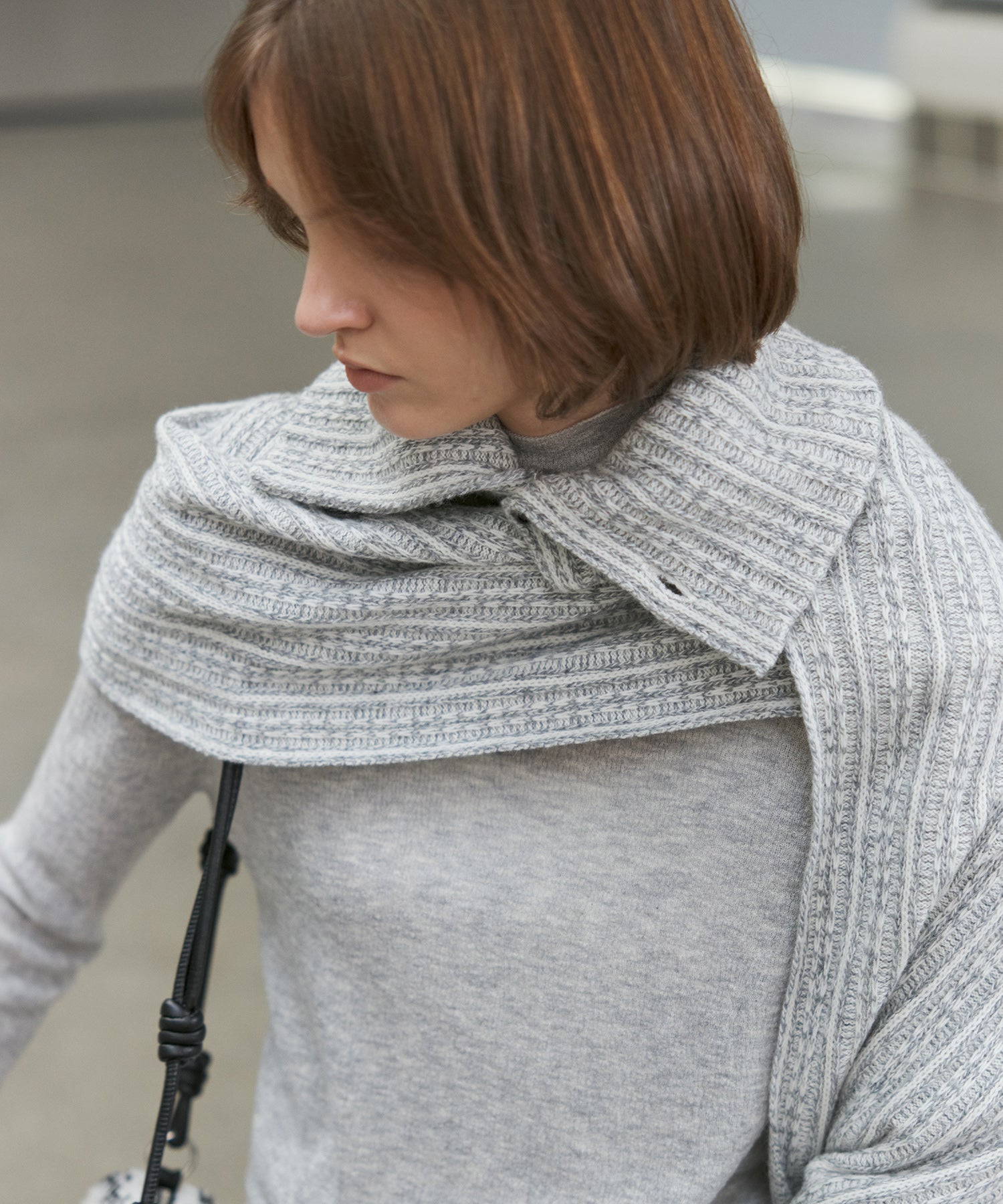 Asymmetric High-Neck Textured Knit Poncho Scarf