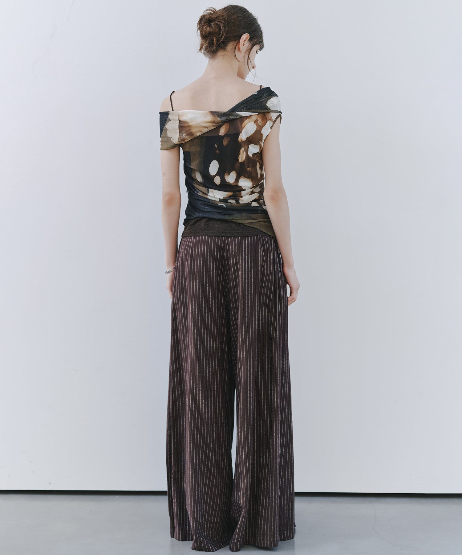 「7月中旬～下旬出荷」Linen Blend Striped Pleated Wide Pants