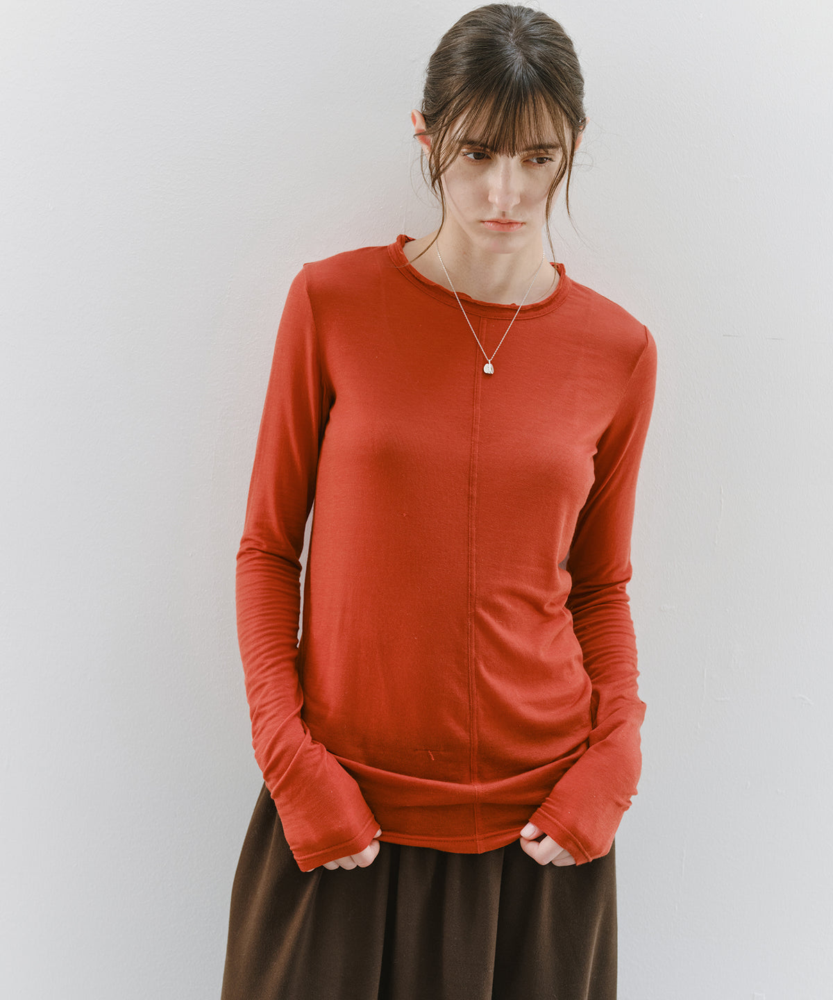 「10月下旬出荷予定」Cashmere-Blend Sheer Mellow Neck Long Sleeve Top