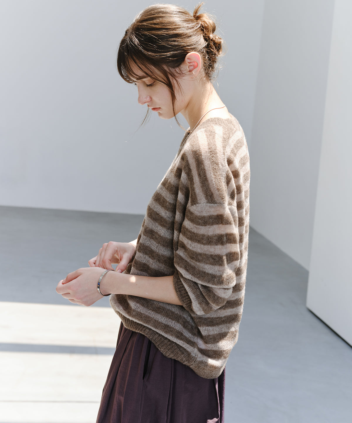 「10月下旬出荷予定」Sheer Wool-Blend Border Knit Pullover