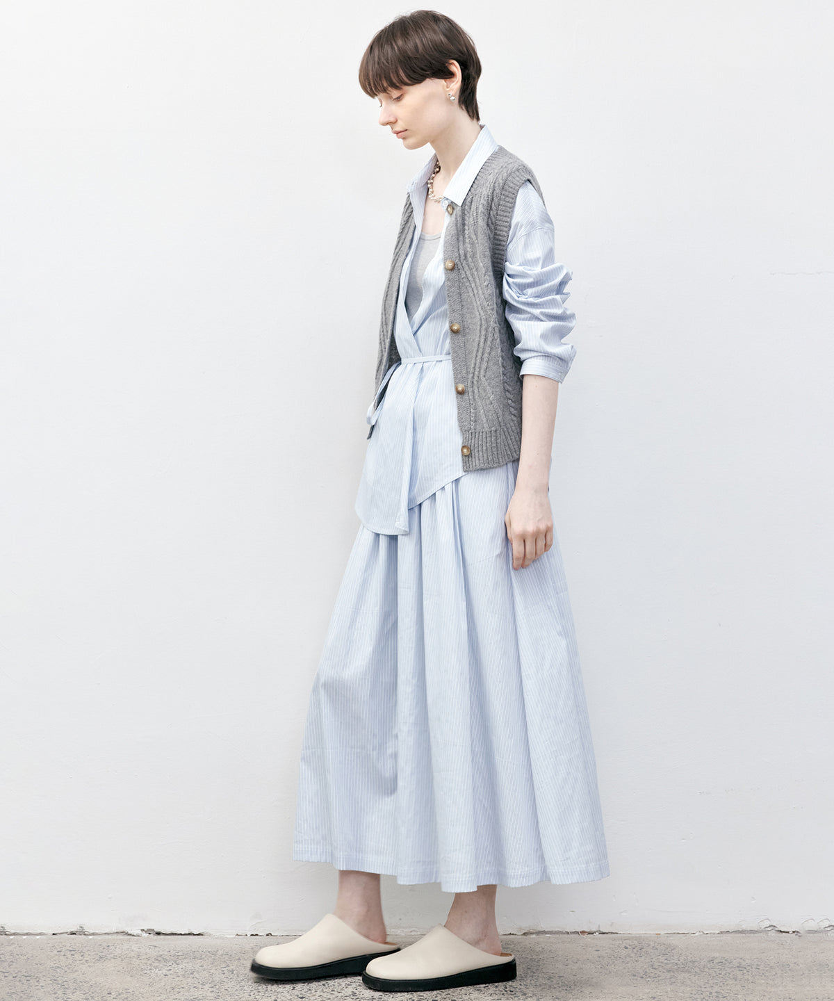 Striped & Checked Gathered Flare Skirt