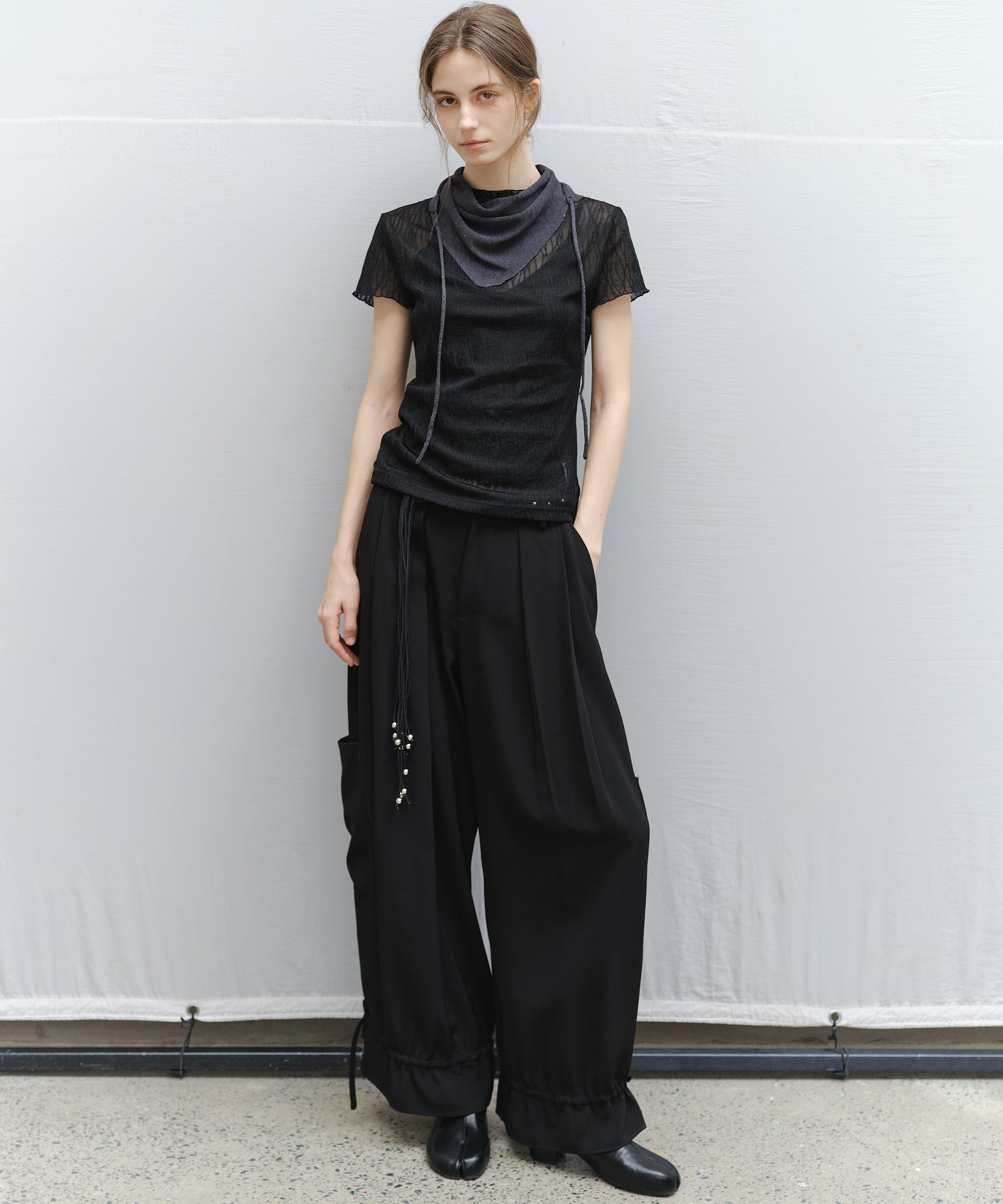 "Ships early March" Sheer Slub Yarn Crewneck Cardigan Set (with Scarf)