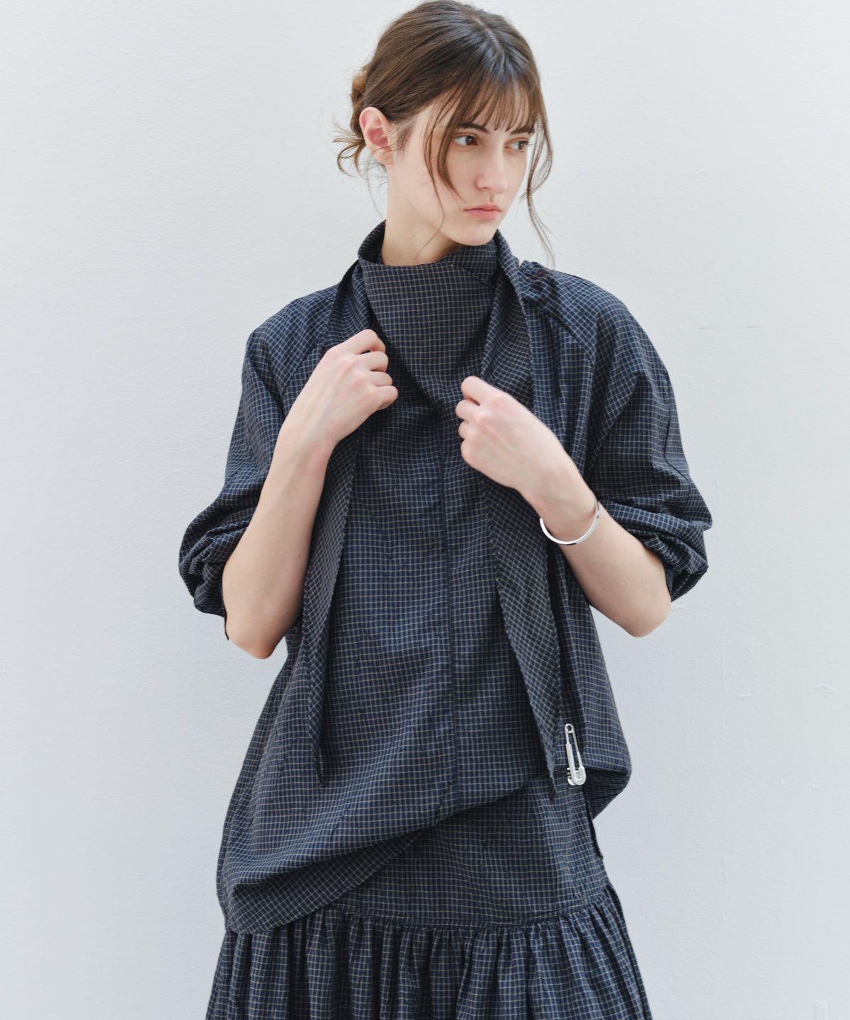 「9月下旬出荷予定」Cross Stole Collar Oversized Shirt