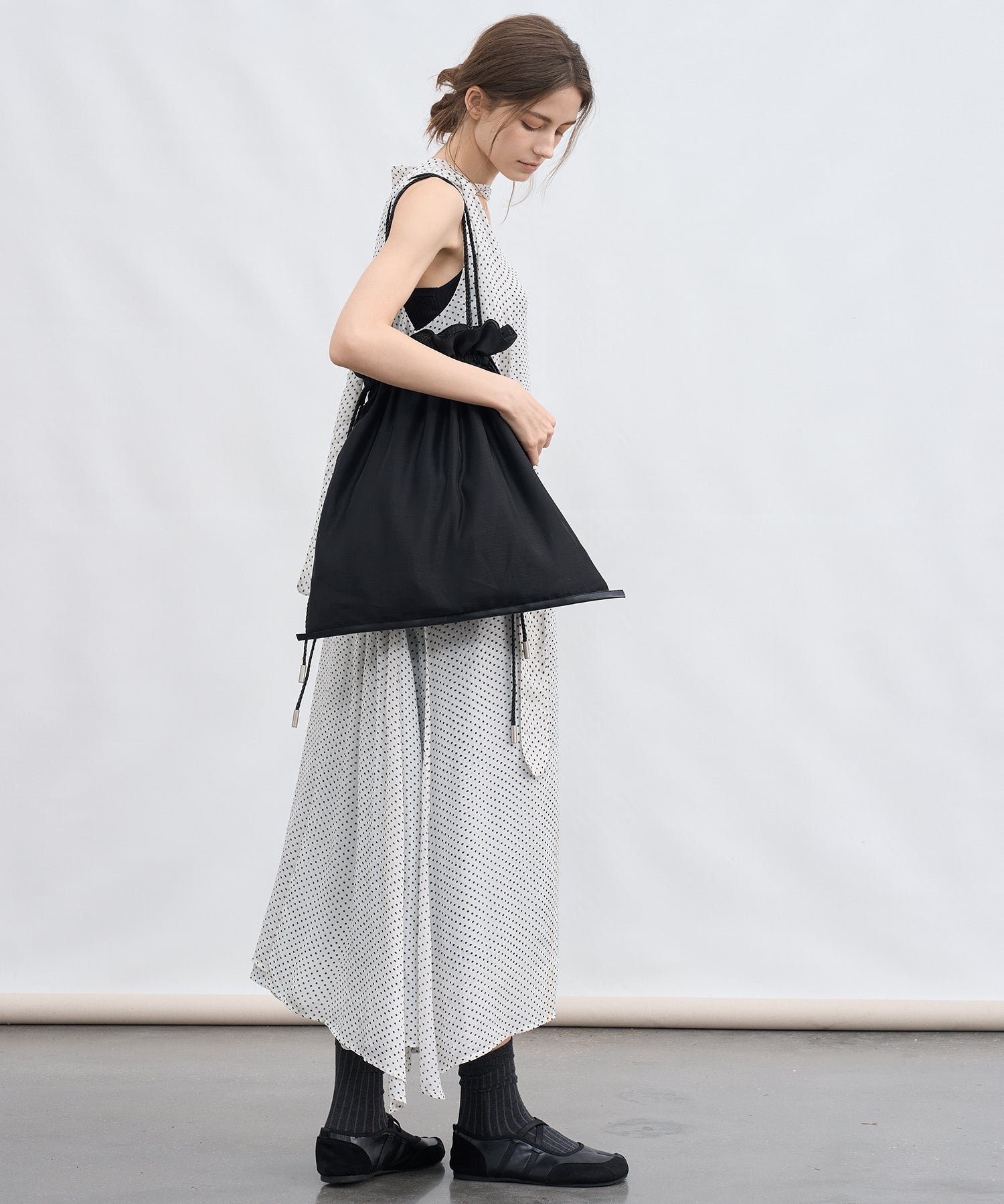 Dot Scarf Detail V-Neck Dress