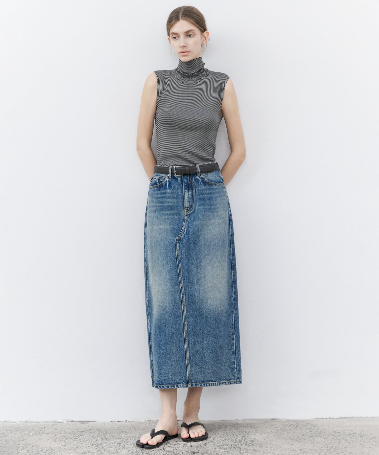 Used Wash I-Line Denim Long Skirt