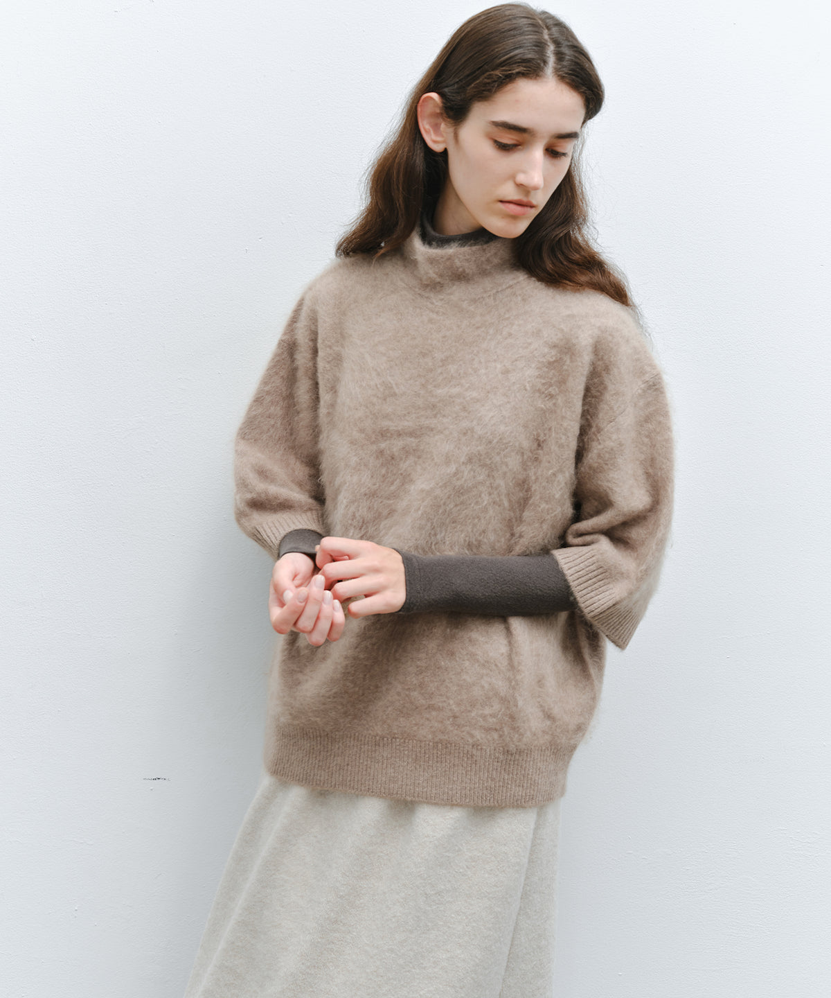 「10月下旬出荷予定」Brushed Cashmere-Blend Half Sleeve Knit Top