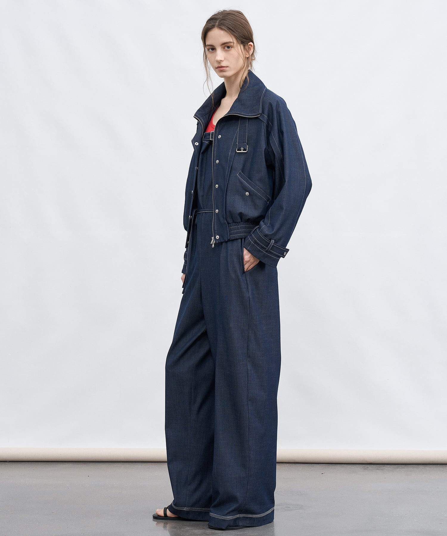 Lightweight Denim-Style Wide Leg Jumpsuit